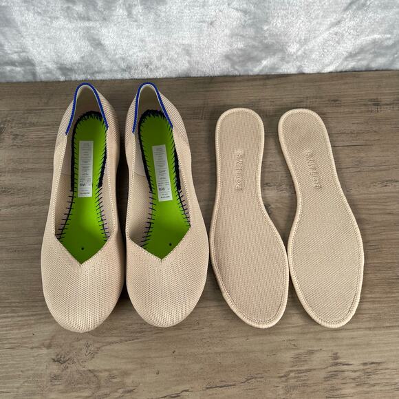 Rothy's The Flat in Ecru Womens 9 Creamy Beige Tortoise Outsole Round Toe - Picture 12 of 16